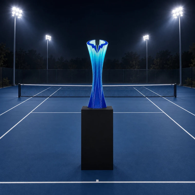 Nagami presenta el trofeo del Rafa Nadal Academy Slam con el característico toro de Nadal como protagonista
